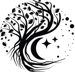 Abstract tree with leaves and roots