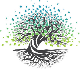 Abstract tree with leaves and roots