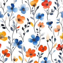 Watercolor floral seamless pattern print hand painting with abstract flowers and plants, design texture. Tileable Seamless pattern watercolor floral pattern for textile, stationery, wedding deisgn