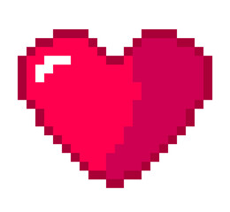 Fototapeta premium Pixelated red heart icon, pixel heart isolated