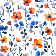 Watercolor floral seamless pattern print hand painting with abstract flowers and plants, design texture. Tileable Seamless pattern watercolor floral pattern for textile, stationery, wedding deisgn