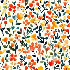 Watercolor floral seamless pattern print hand painting with abstract flowers and plants, design texture. Tileable Seamless pattern watercolor floral pattern for textile, stationery, wedding deisgn