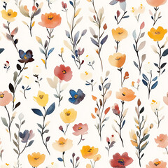 Naklejka premium Watercolor floral seamless pattern print hand painting with abstract flowers and plants, design texture. Tileable Seamless pattern watercolor floral pattern for textile, stationery, wedding deisgn
