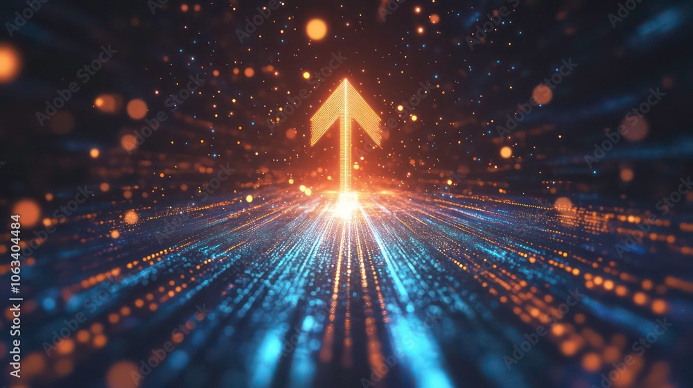 Poster Abstract representation of upward movement with glowing particles and light effects.
