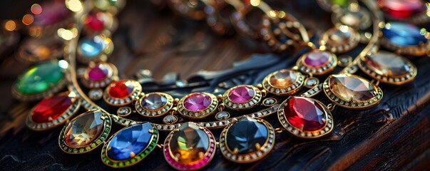 Colorful Gemstone Necklace with Intricate Setting
