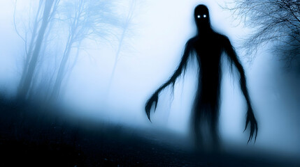 Obraz premium Shadowy Figure in the Fog, creepy, scary, horror, monster, silhouette
