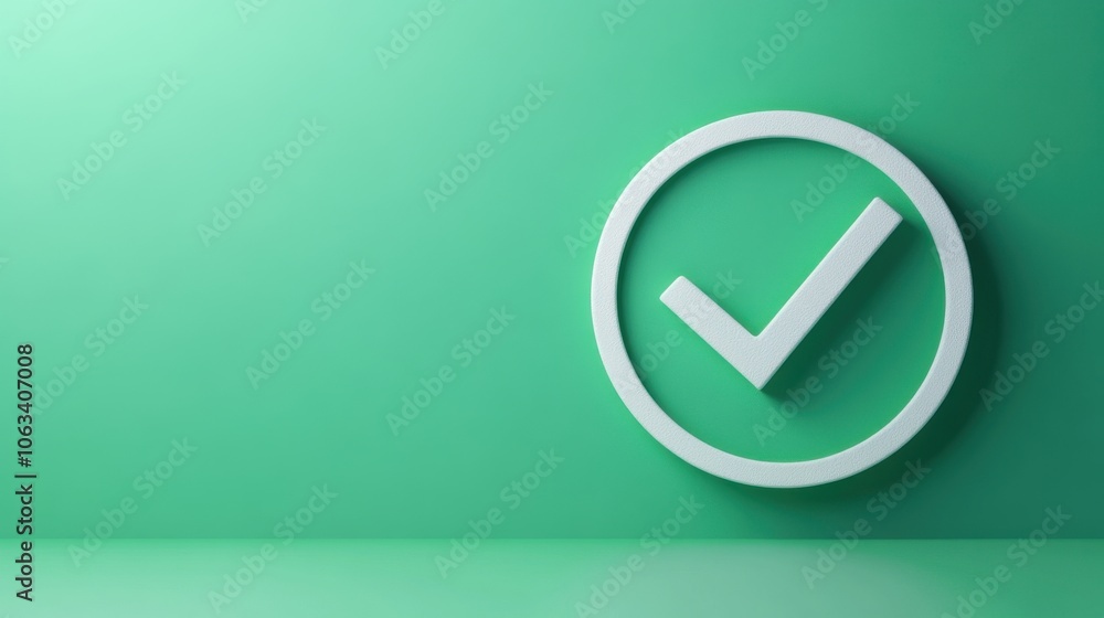 Poster a minimalist design featuring a green background with a white checkmark inside a circle, symbolizing