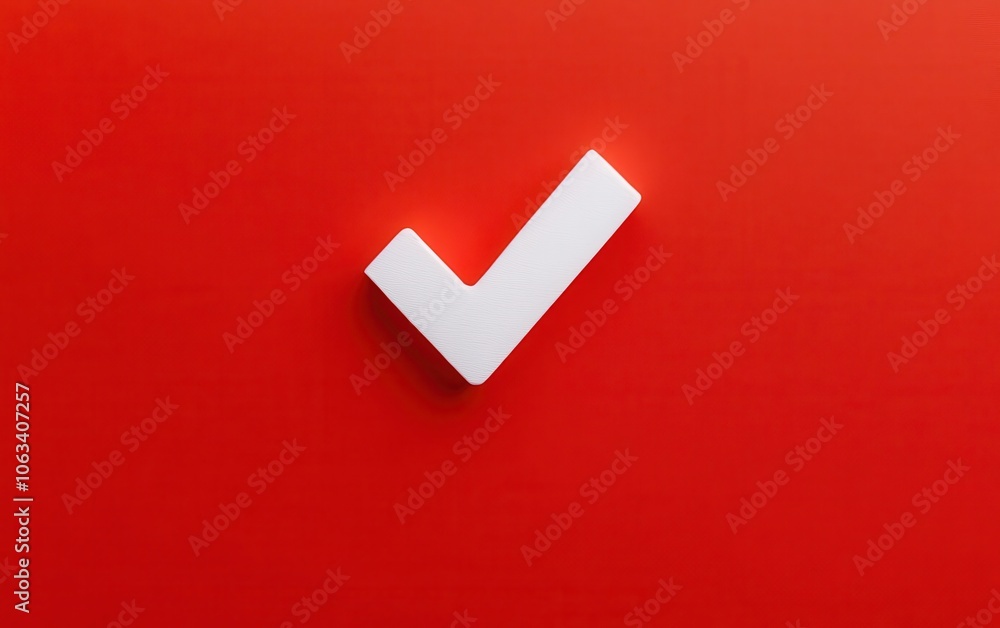 Poster a simple white checkmark on a vibrant red background symbolizes approval and correctness.