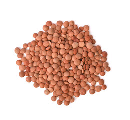 Lentils isolated on white background.  top view