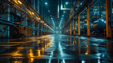 This location features a wide corridor in an industrial setting with glowing lights