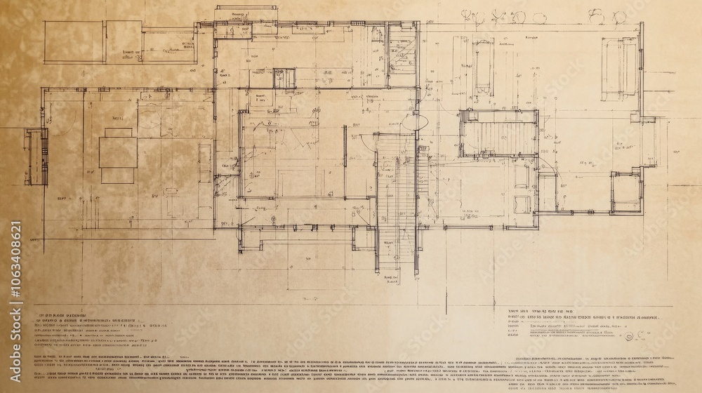 Poster residential blueprint showing labeled living spaces and dimensions, with walls and structural detail