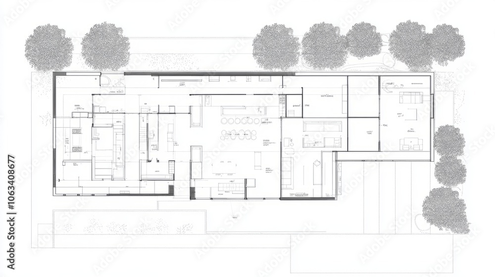 Poster residential blueprint showing labeled living spaces and dimensions, with walls and structural detail