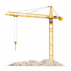 Yellow construction crane isolated on white background, yellow crane, building, tower crane, heavy equipment, machinery