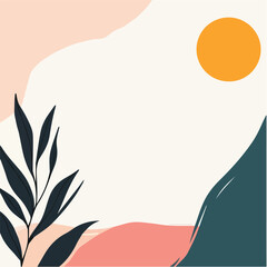 Obraz premium Abstract background pastel color template with floral and geometric shapes good for social media post banner and wallpaper nature greenery botanical design simple and elegant soft color combination