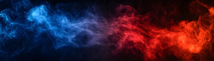 Obraz premium Abstract Swirling Red and Blue Smoke on Black Background