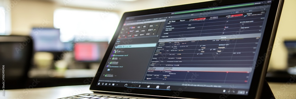 Poster close up of a laptop screen displaying a stock trading platform.