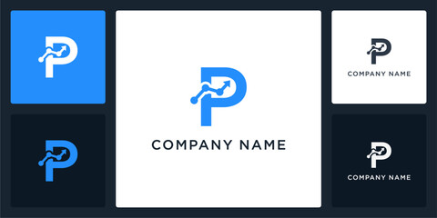 Letter P financial technology logo and icon editable vector