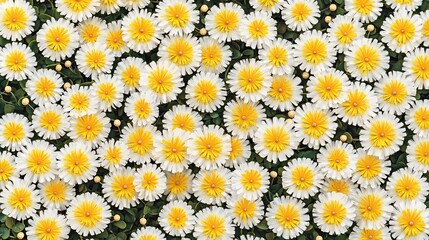 Fototapeta premium A vibrant field of white and yellow daisies, showcasing their delicate petals and cheerful presence in full bloom.