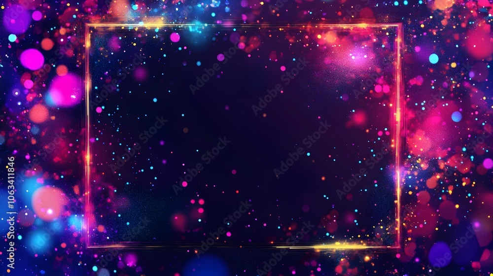 Poster mesmerizing neon-infused abstract frame with pixelated digital static effect for 80s-inspired