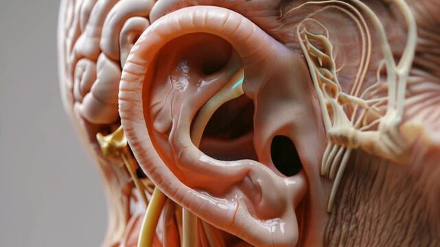 Detailed Anatomical Illustration of Human Ear Structure and Nerves