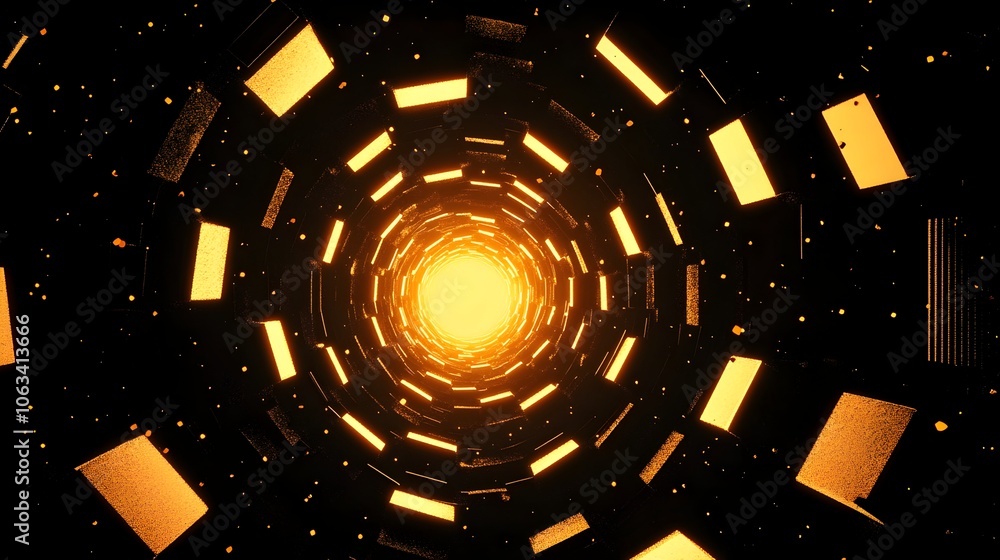 Poster Mesmerizing Infinite Hexagon Tunnel Loop Animation in Futuristic Black and Gold