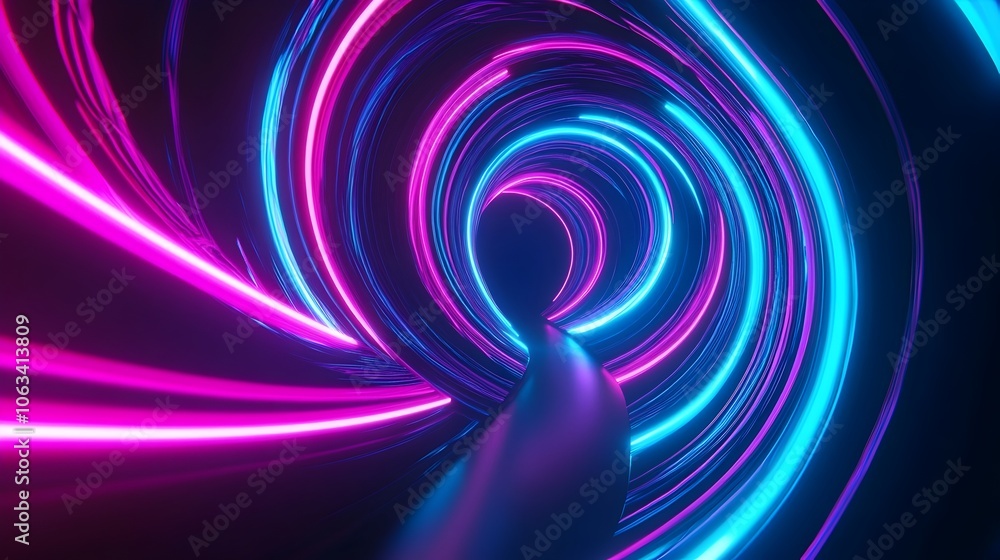 Poster mesmerizing neon vortex - futuristic abstract loading effect on black background