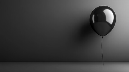 A solitary black balloon against a dark background, creating a minimalist effect.