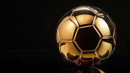 Naklejka premium A shiny golden soccer ball isolated against a black background,