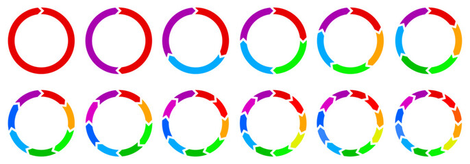Circle arrows diagram graph set, pie business chart, circle diagram with sections or parts