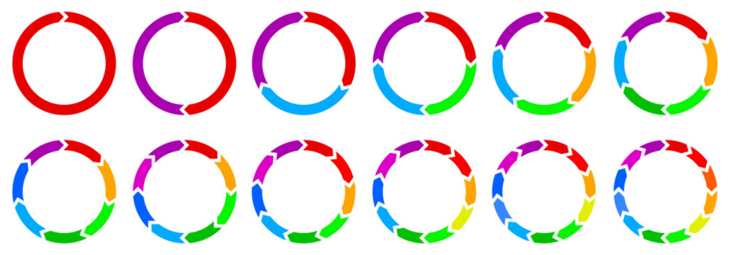 Circle arrows diagram graph set, pie business chart, circle diagram with sections or parts