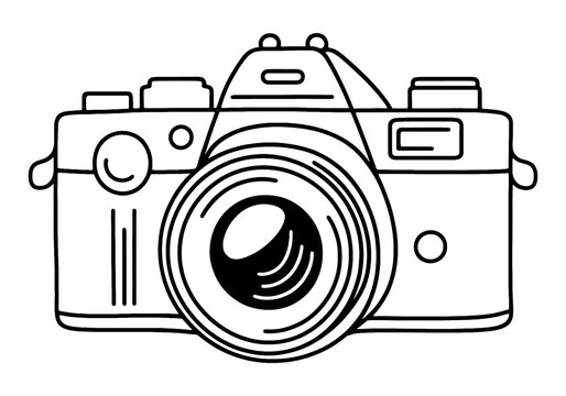 recommend clip art: デジタル一眼レフカメラのシンプルな線画イラスト　透過背景の切り抜き