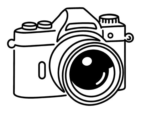 recommend clip art: デジタル一眼レフカメラのシンプルな線画イラスト　透過背景の切り抜き