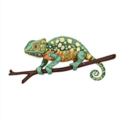 Fototapeta premium Colorful Illustrated Chameleon on a Branch