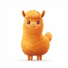 Naklejka premium Cute Fluffy Alpaca with a Smiling Face