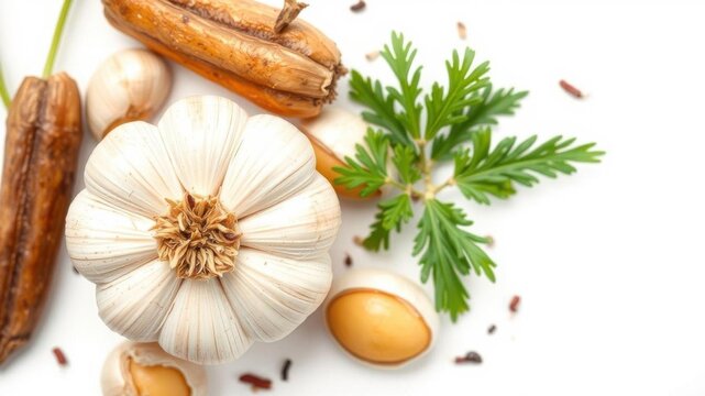 Fresh garlic bulb with cloves isolated on a clean white background, isolated, white background