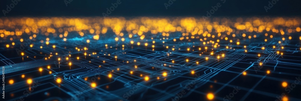 Poster abstract network of glowing nodes and lines.