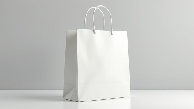 White paper shopping bag on a grey background