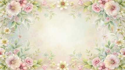 Elegant flower frame with soft pastel colors and delicate patterns, whimsical style, natural beauty, pastel shades