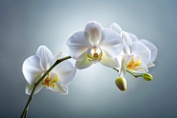 Obraz premium elegant white orchid flower against plain background, perfect for botanical and floral theme
