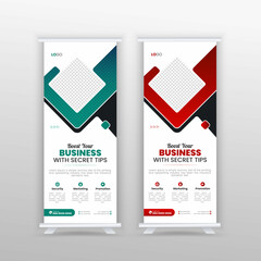 Business Roll Up Banner. corporate Roll up background for Presentation. geometric triangle and exhibition ads pull up design x-banner design template.