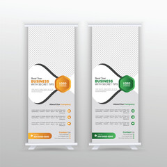 Business Roll Up Banner. corporate Roll up background for Presentation. geometric triangle and exhibition ads pull up design x-banner design template.