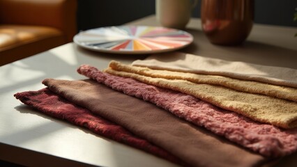 A table with several cloths on it