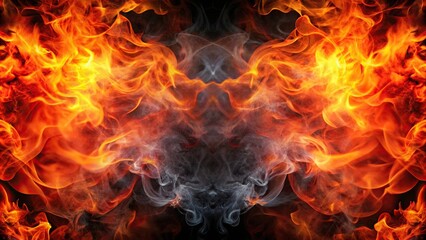 Fototapeta premium Fiery abstract background with orange and red flames and black smoke