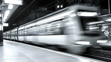 Blurred Train at Night, railway, public transport, metro, subway, urban