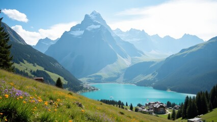 There is a lake in the background