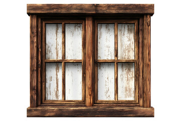 Obraz premium A window with wooden frames and white curtains isolated on transparent or white background, png