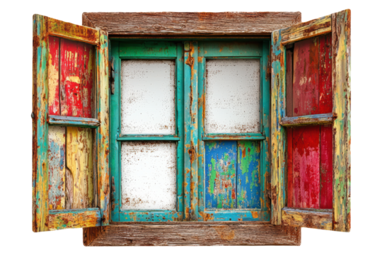 A window with a green frame and a white frame isolated on transparent or white background, png