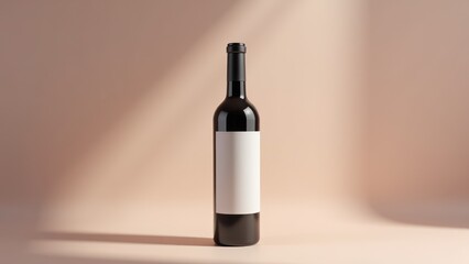 Fototapeta premium Wine bottle on a beige background 3d mockup