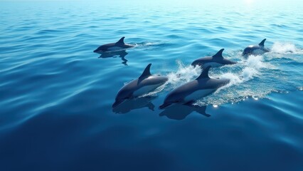 Obraz premium A group of dolphins swimming in the ocean