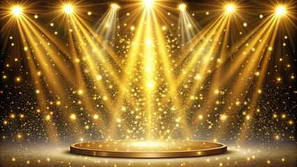 glittering gold stage with spotlight beam suitable for grand opening opulent bright festive atmosphere reflected